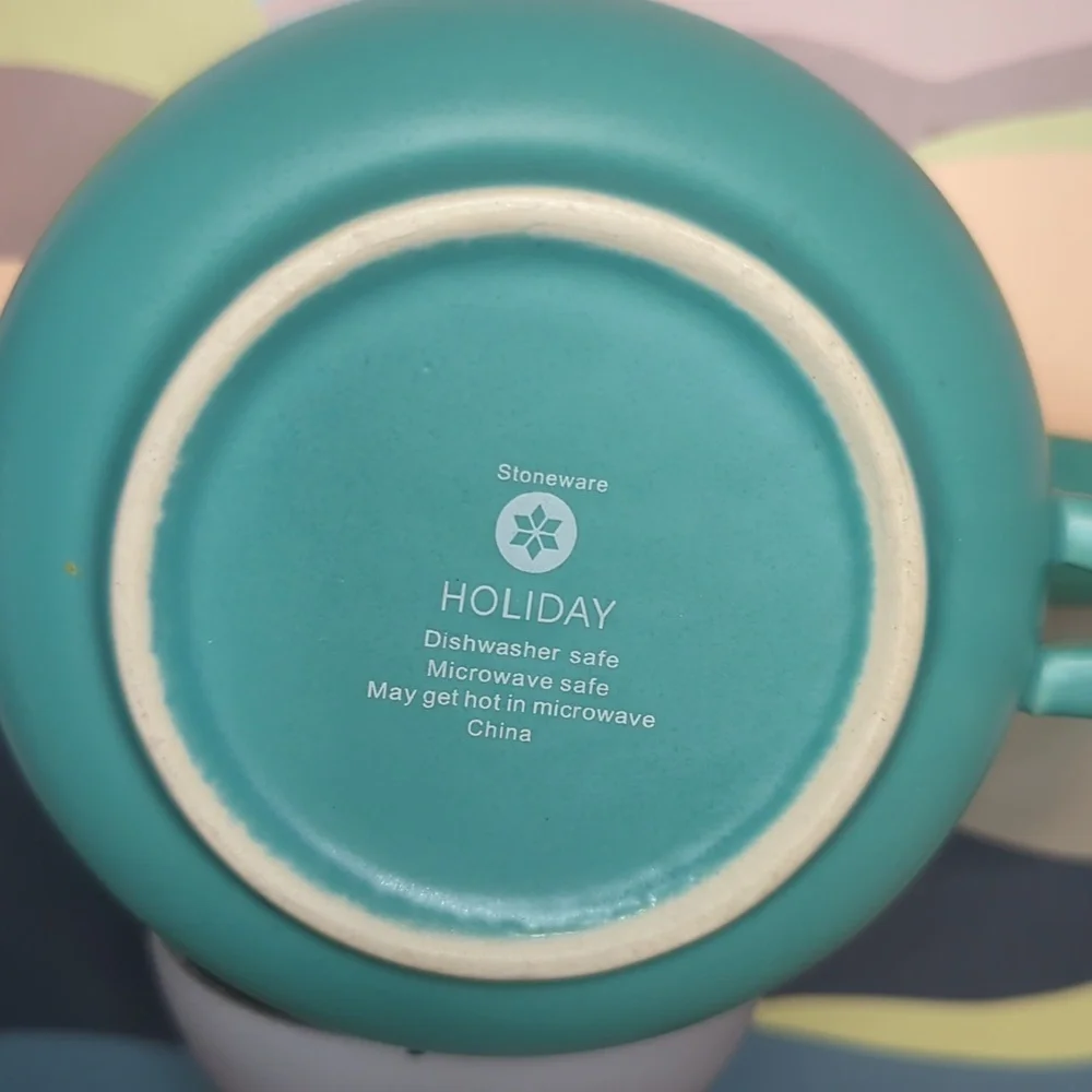 Turquoise Teal Early Bird Stoneware Wide Mouth Mug or Soup‎ Cup with Grey Bird